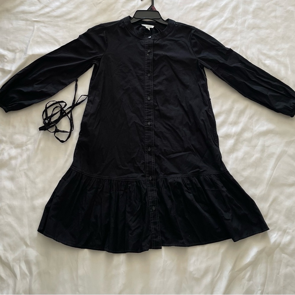 beach lunch lounge collection Black Long Sleeve Button-front Peplum Midi Dress